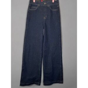 SPANX Womens Wide Leg Pull-On Jeans Raw Indigo Wash size Small Tall